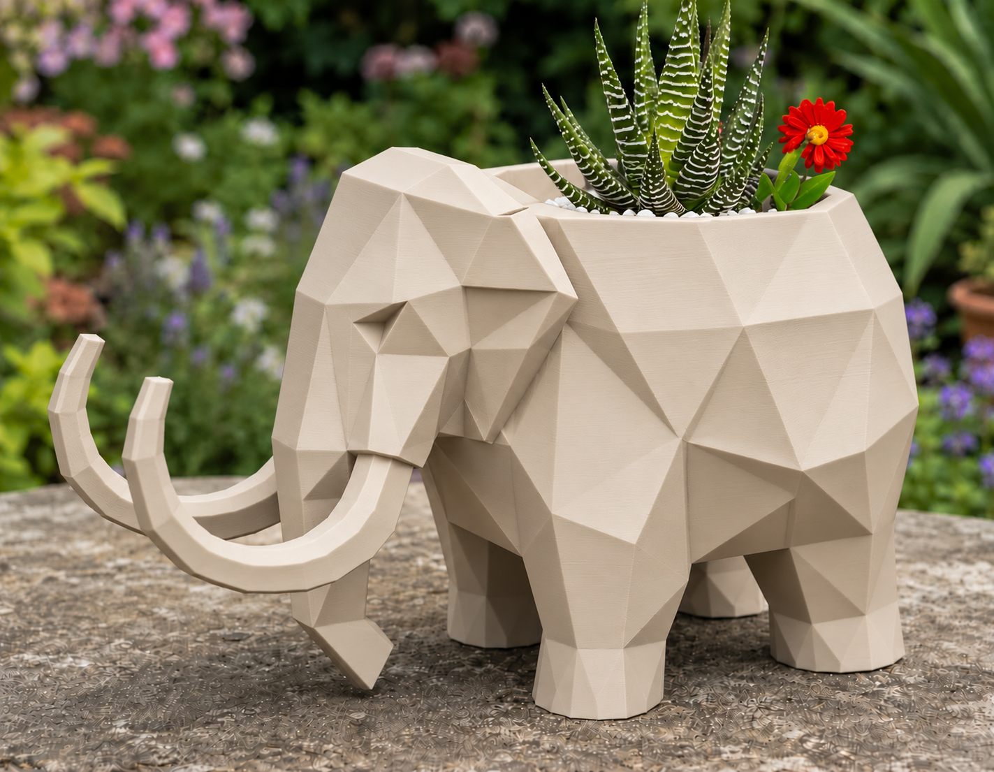 Macetero Decorativo Hogar- Forma Mamut 15 cm Beige -5