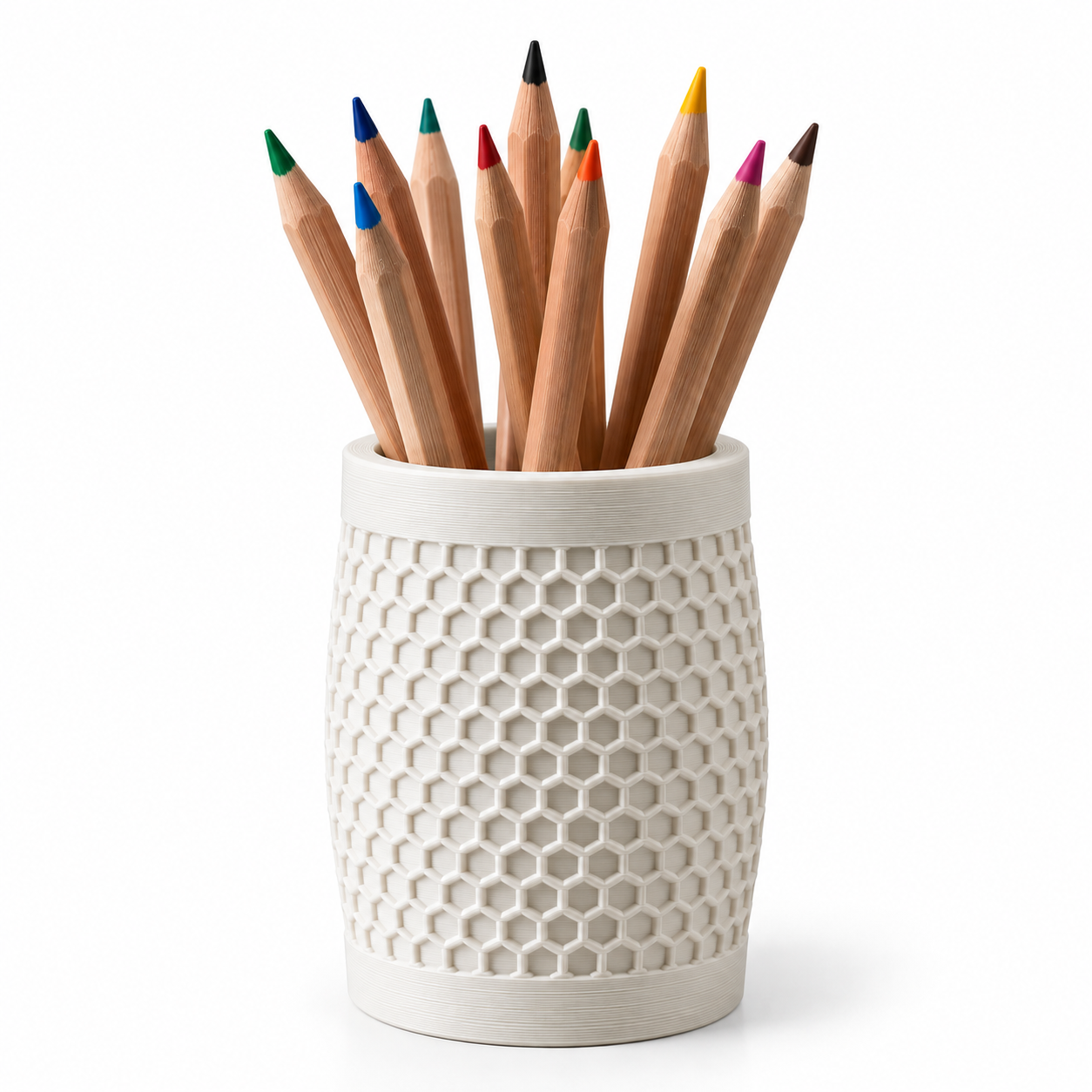Portalápices Hexagonal Organizador De Escritorio Moderno Blanco-0