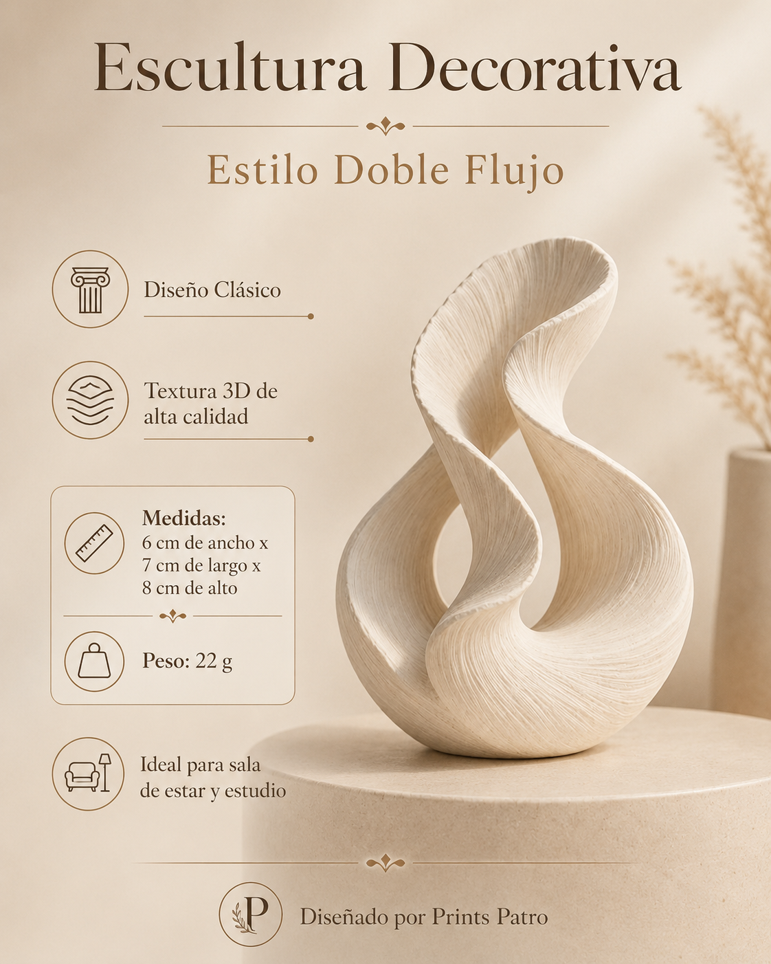 Escultura Elegante Prints Patro - Estilo Doble Flujo Beige-3
