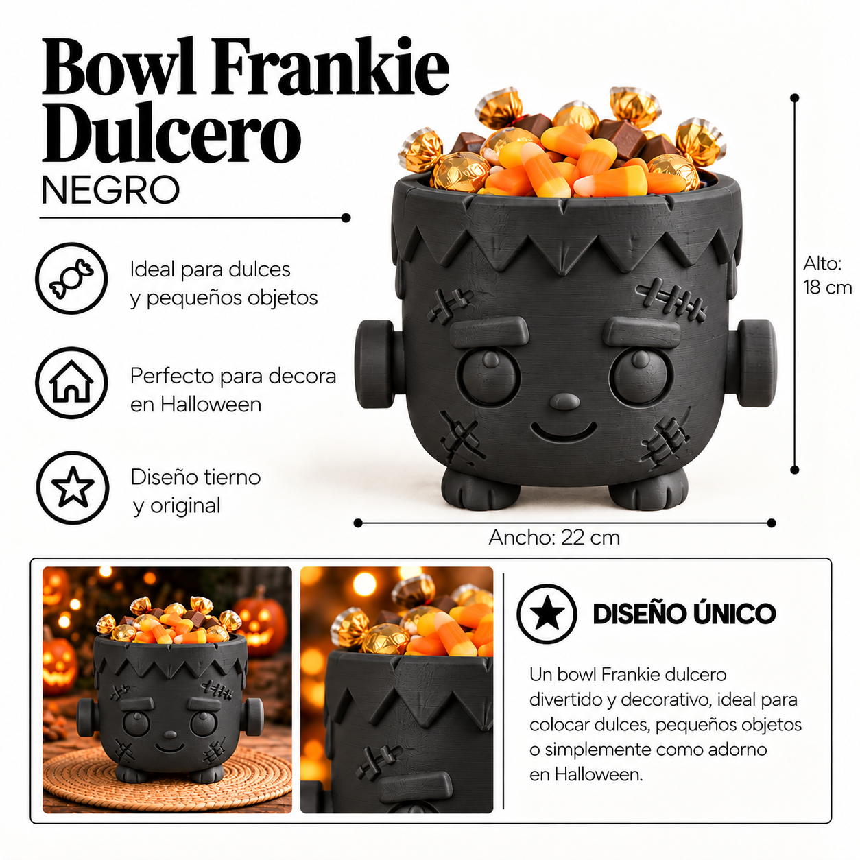 Bowl Decorativo- Frankie Dulcero Halloween 18 cm Negro-1