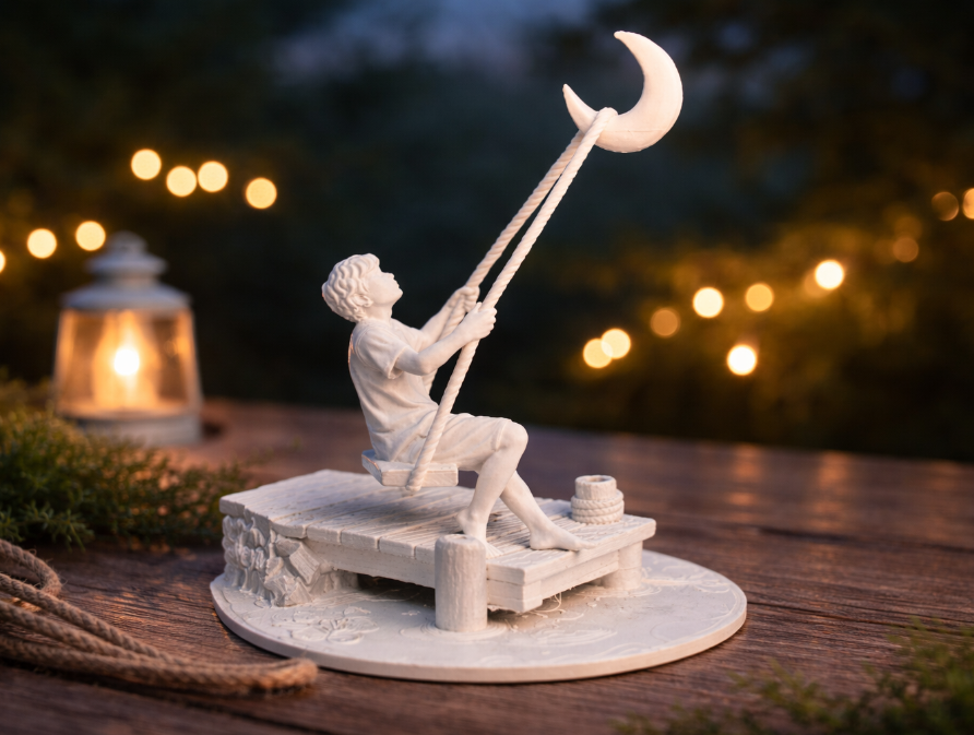 Escultura Decorativa- Niño Soñador-3