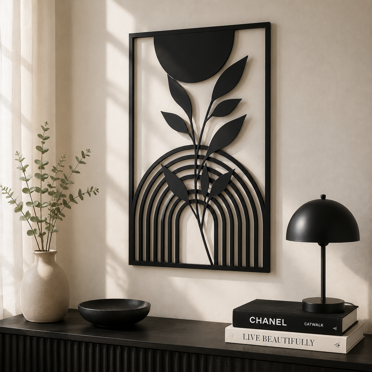 Decoración Pared Prints Patro - Estilo Boho Flor Moderna Negro-4