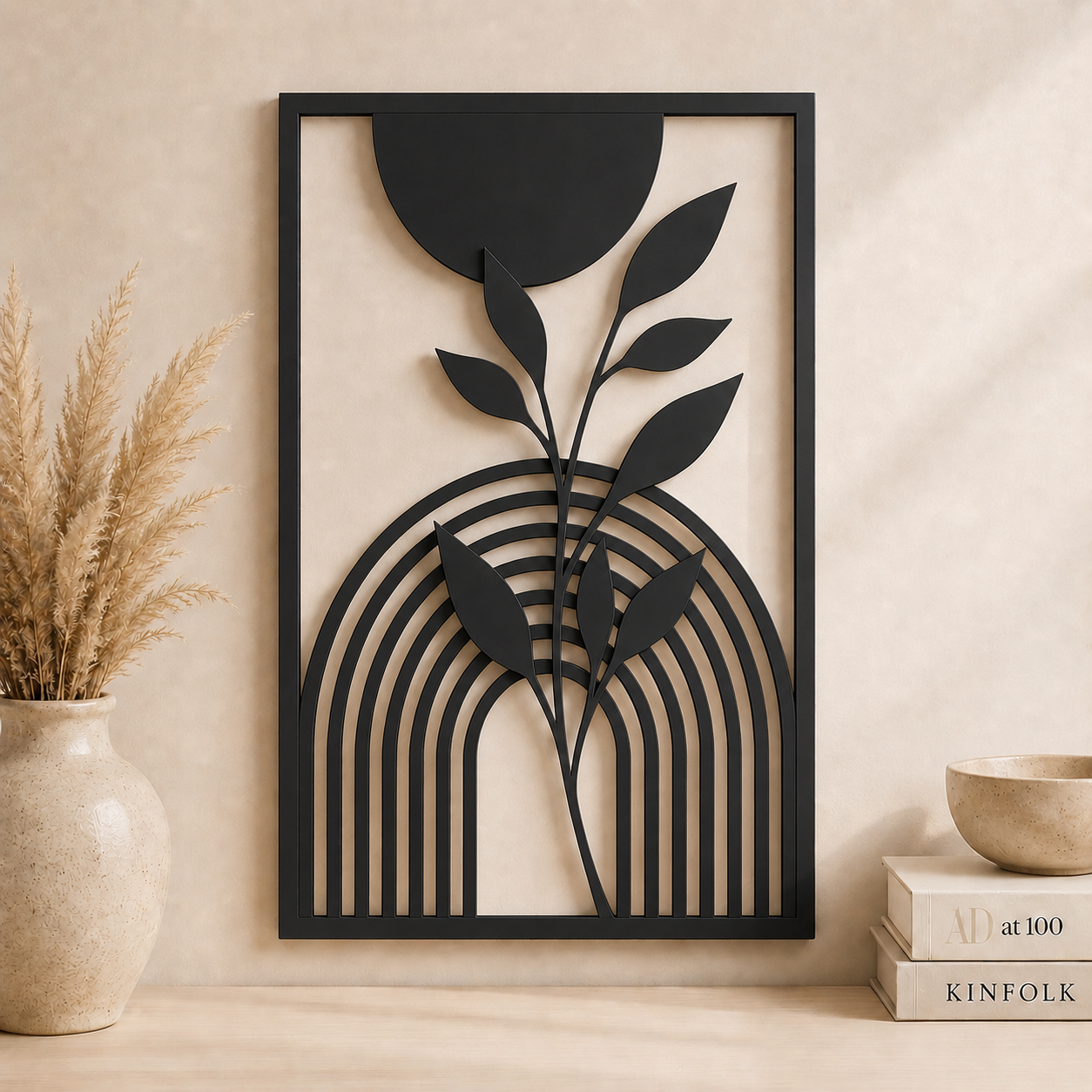 Decoración Pared Prints Patro - Estilo Boho Flor Moderna Negro-5