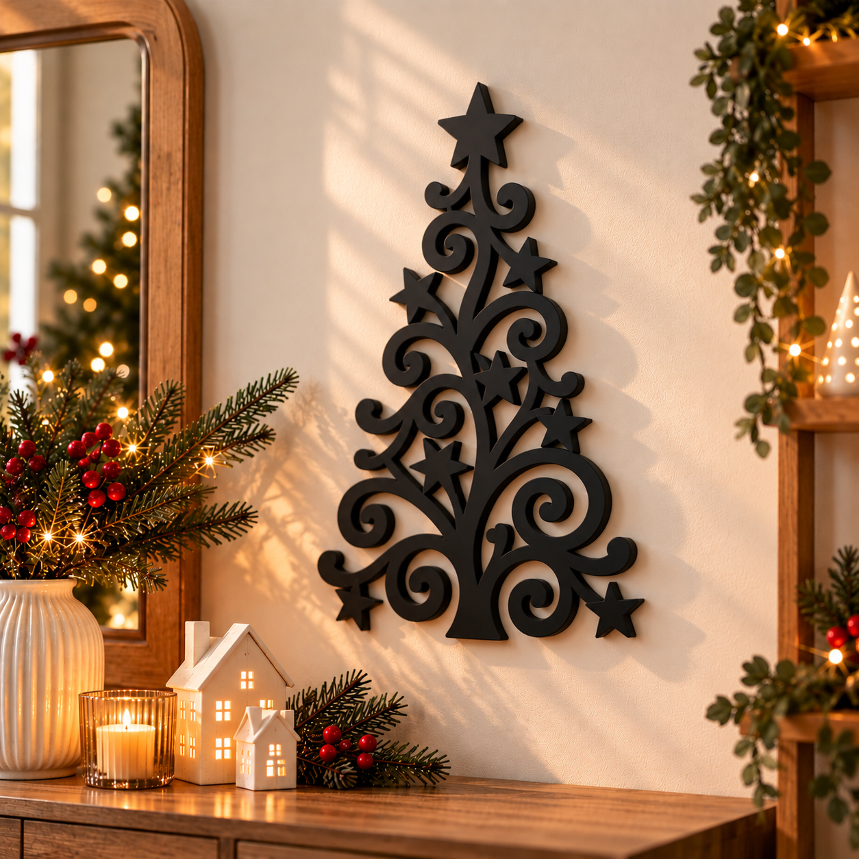 Decoración Navideña Prints Patro - Arte Pared estilo Árbol Negro-2