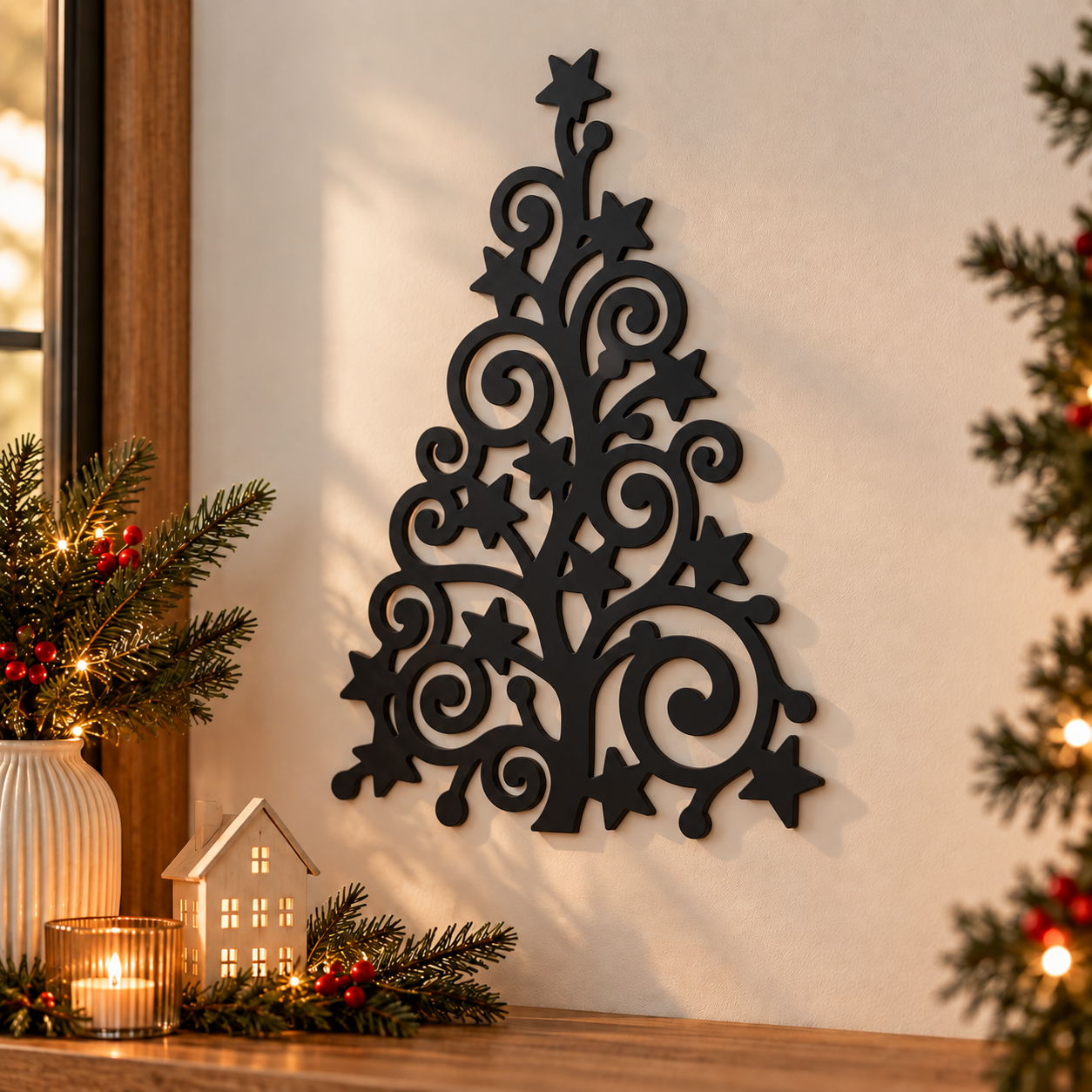 Decoración Navideña Prints Patro - Arte Pared estilo Árbol Negro-4