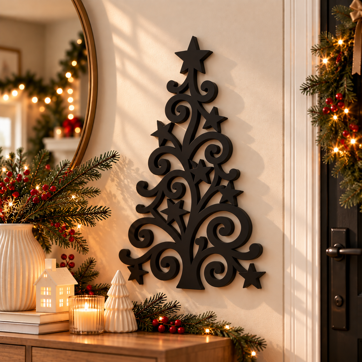 Decoración Navideña Prints Patro - Arte Pared estilo Árbol Negro-5
