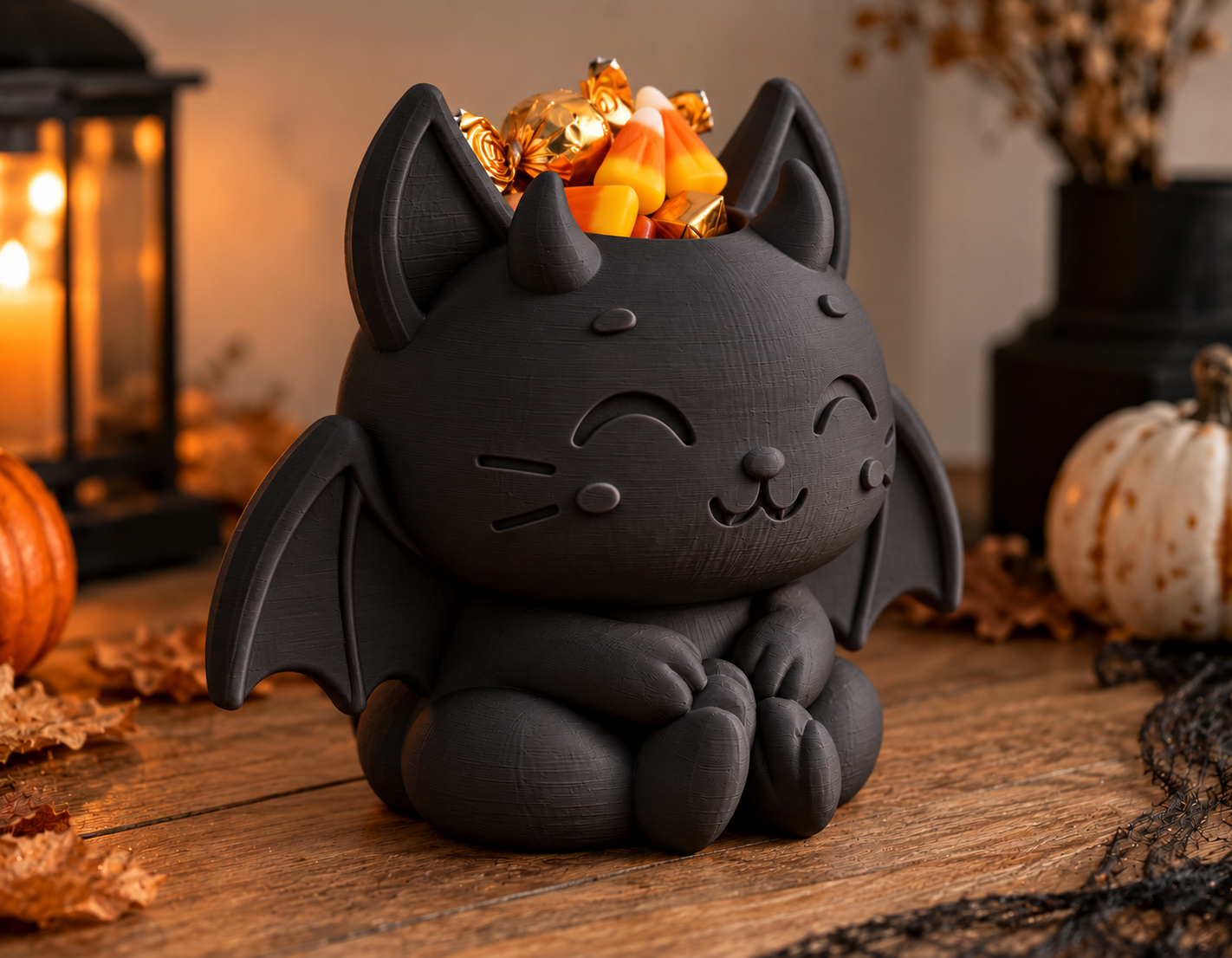 Bowl Decorativo- Gatito Vampiro Halloween 18 cm Negro-3