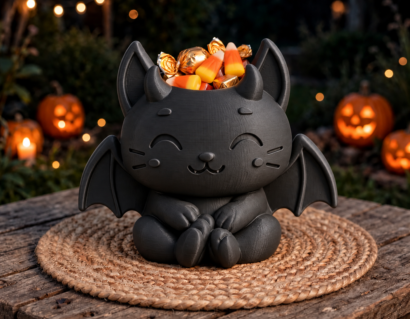 Bowl Decorativo- Gatito Vampiro Halloween 18 cm Negro-5
