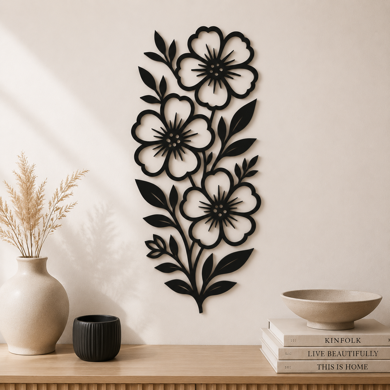Decoración Elegante Prints Patro - Arte de Pared Estilo de Flores Negro-2