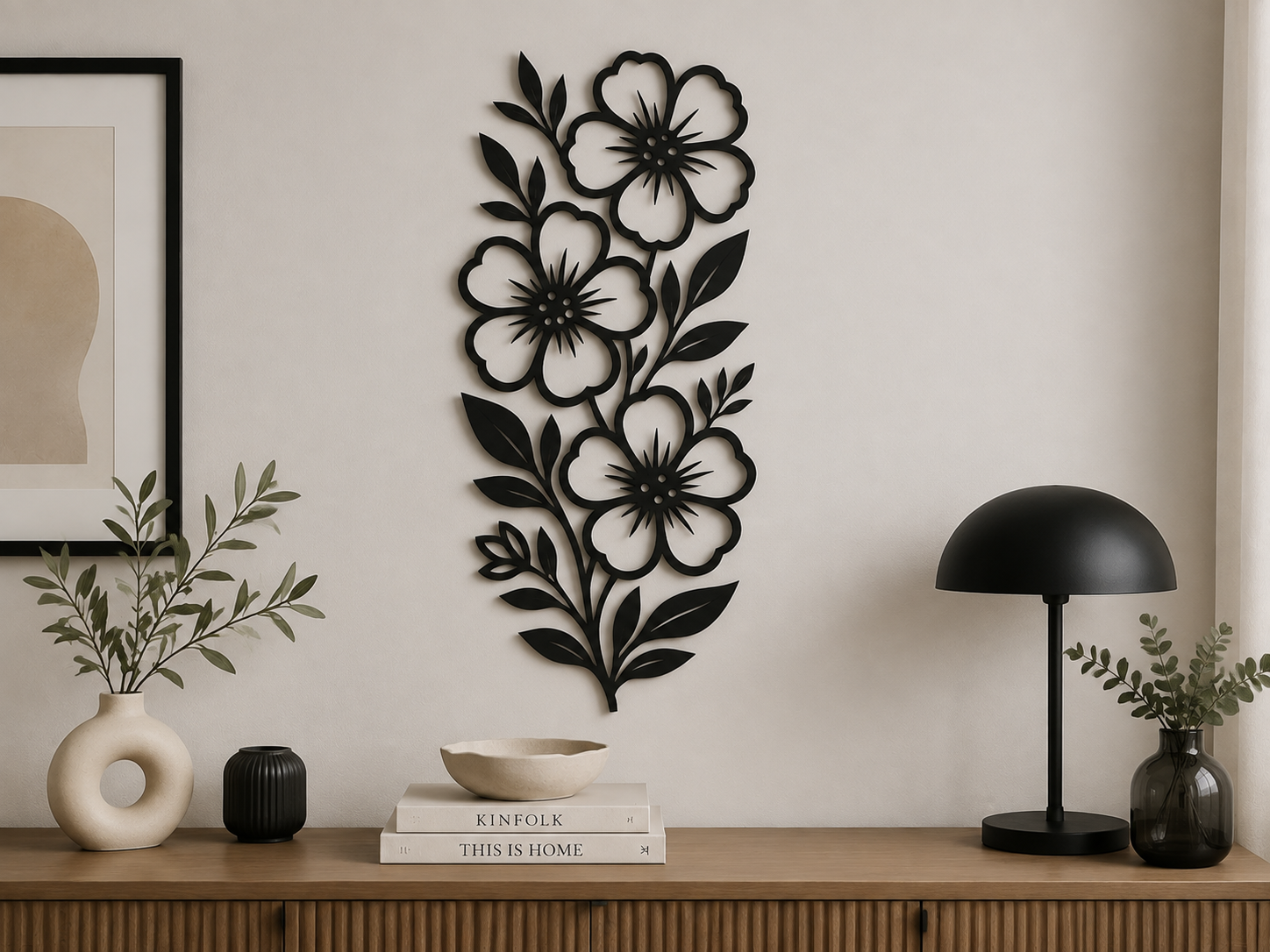 Decoración Elegante Prints Patro - Arte de Pared Estilo de Flores Negro-4