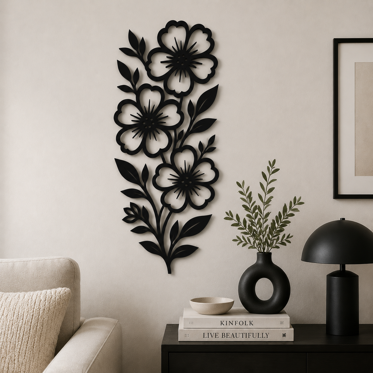 Decoración Elegante Prints Patro - Arte de Pared Estilo de Flores Negro-5