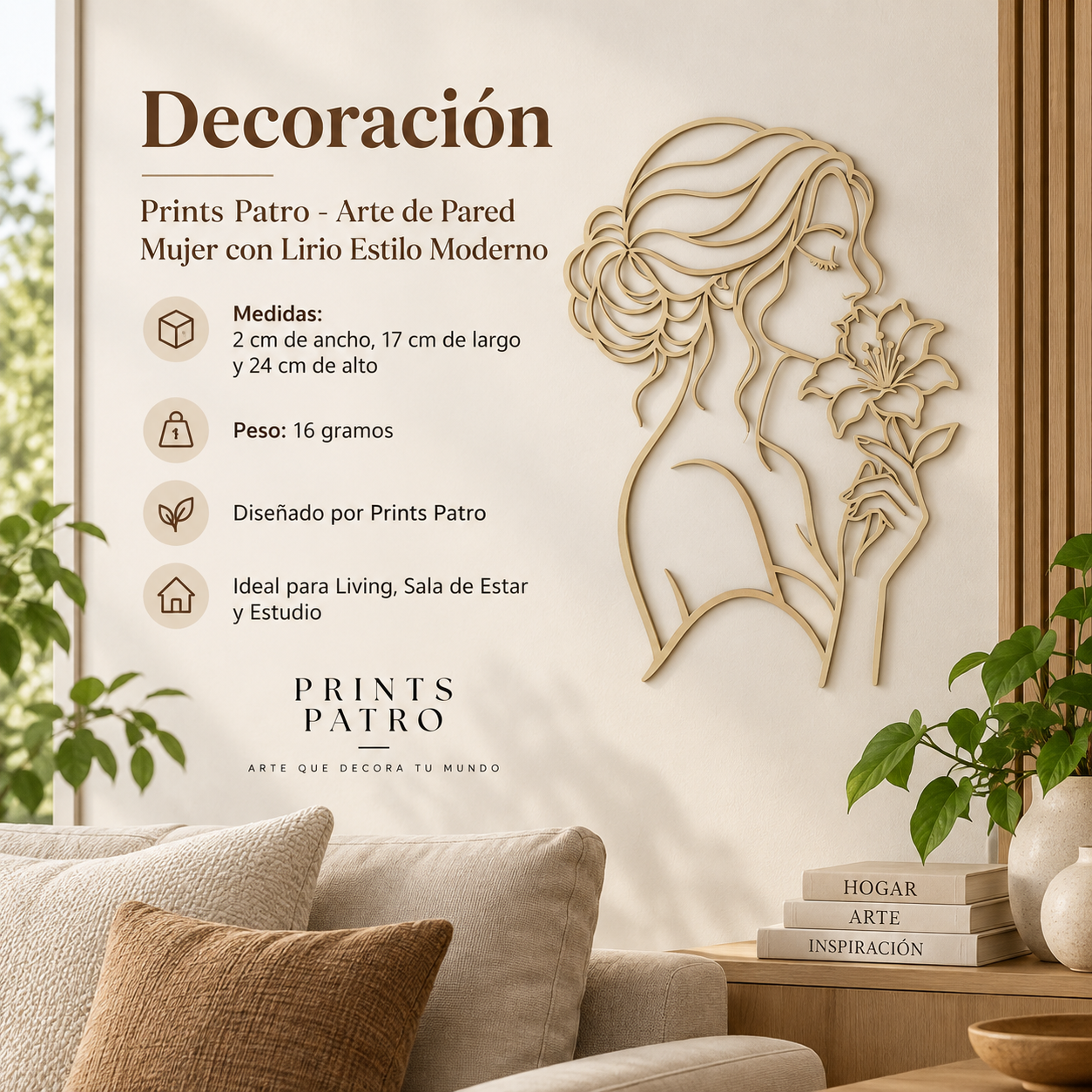 Decoración Prints Patro - Arte de Pared Mujer con Lirio Beige-1