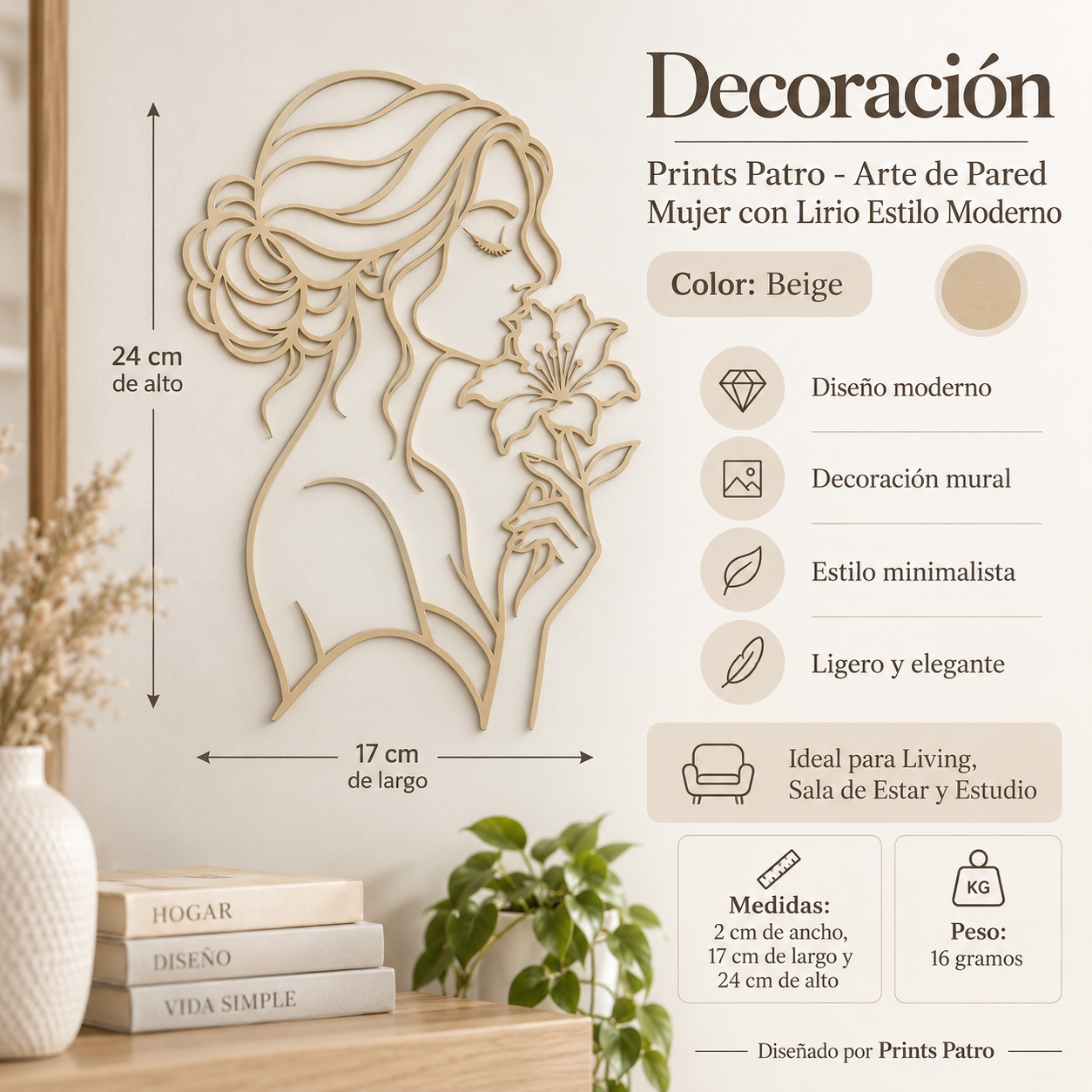 Decoración Prints Patro - Arte de Pared Mujer con Lirio Beige-3