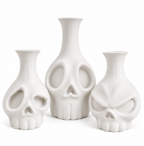  Jarrones calaveras de Halloween Beige pack 3-0