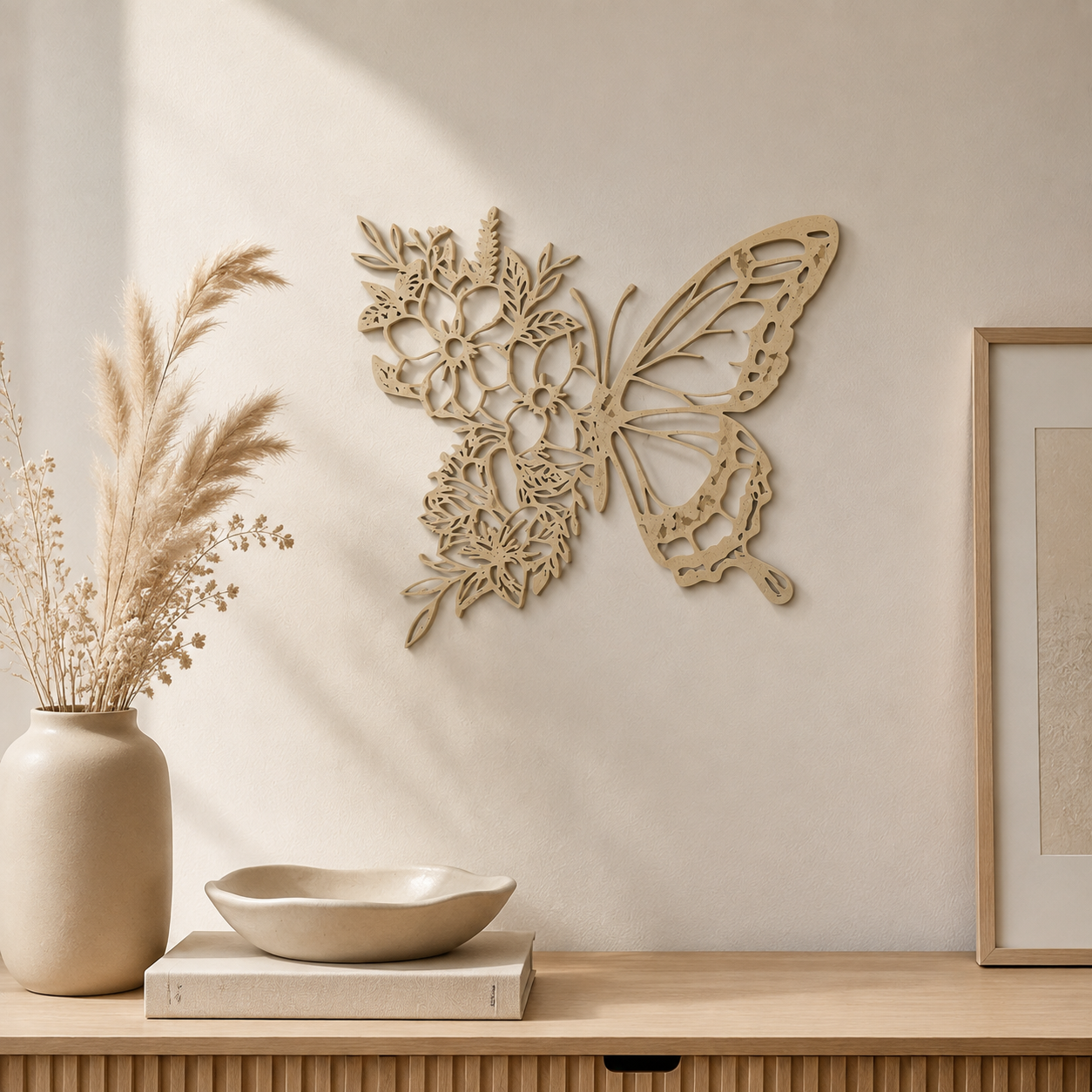Decoración Elegante Prints Patro - Arte de Pared Estilo de Mariposa Beige-5