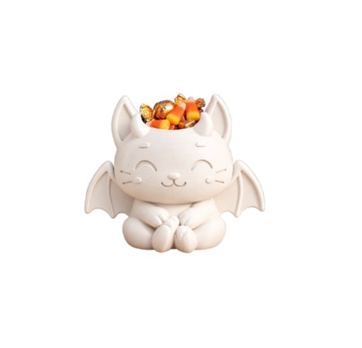 Bowl Decorativo- Gatito Vampiro Halloween 18 cm Blanco-0