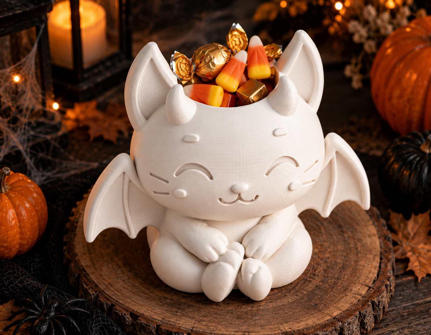 Bowl Decorativo- Gatito Vampiro Halloween 18 cm Blanco-2