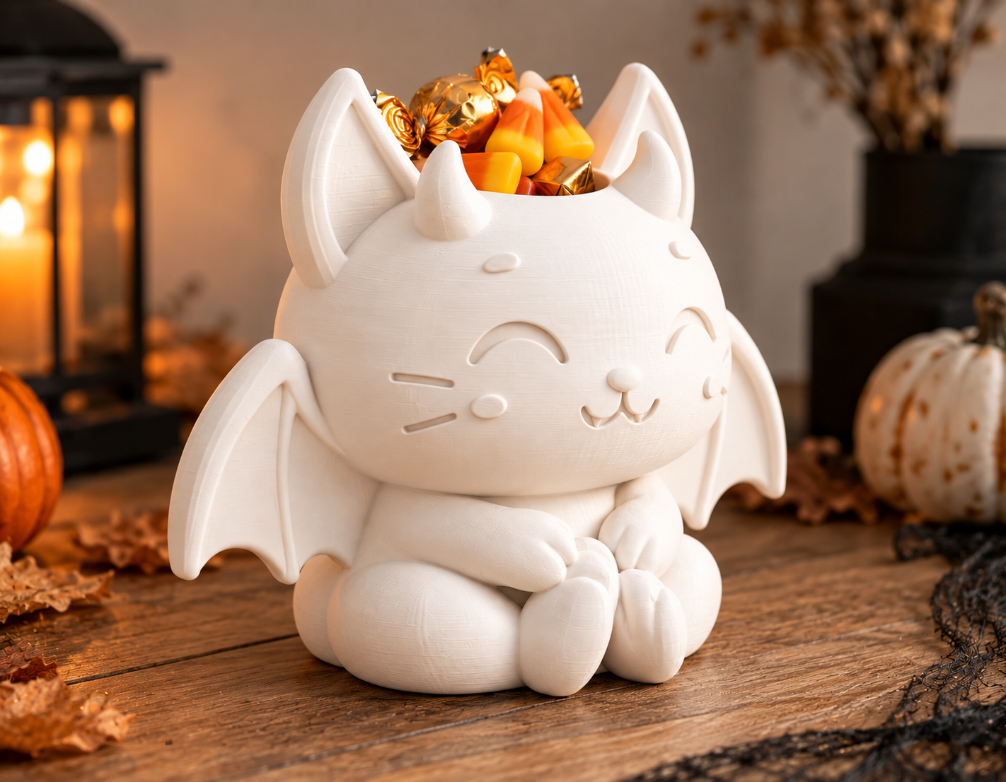 Bowl Decorativo- Gatito Vampiro Halloween 18 cm Blanco-3