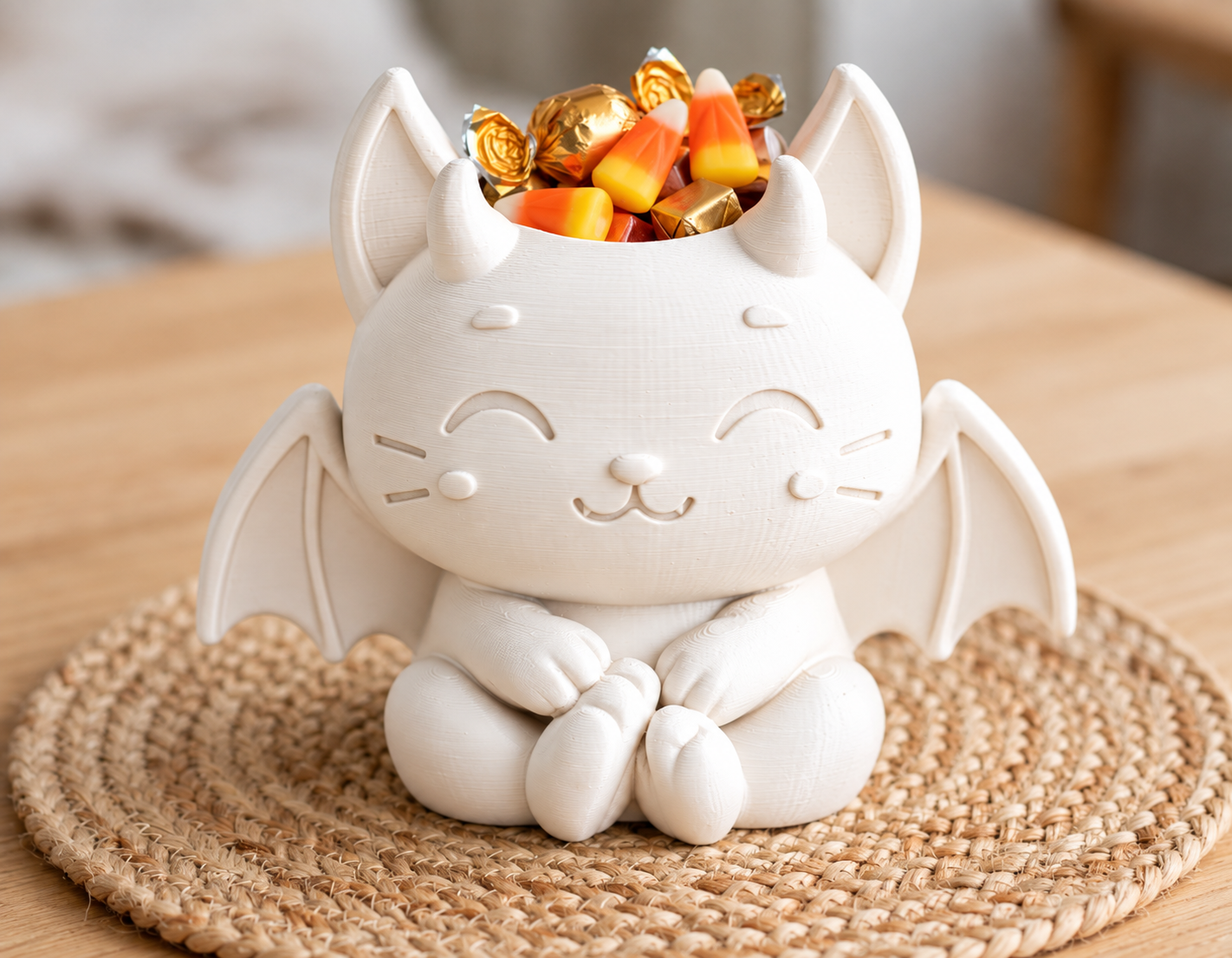Bowl Decorativo- Gatito Vampiro Halloween 18 cm Blanco-4