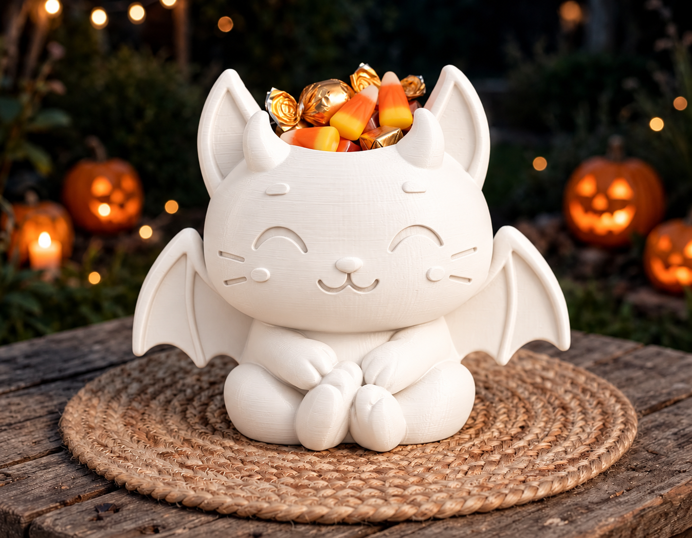 Bowl Decorativo- Gatito Vampiro Halloween 18 cm Blanco-5