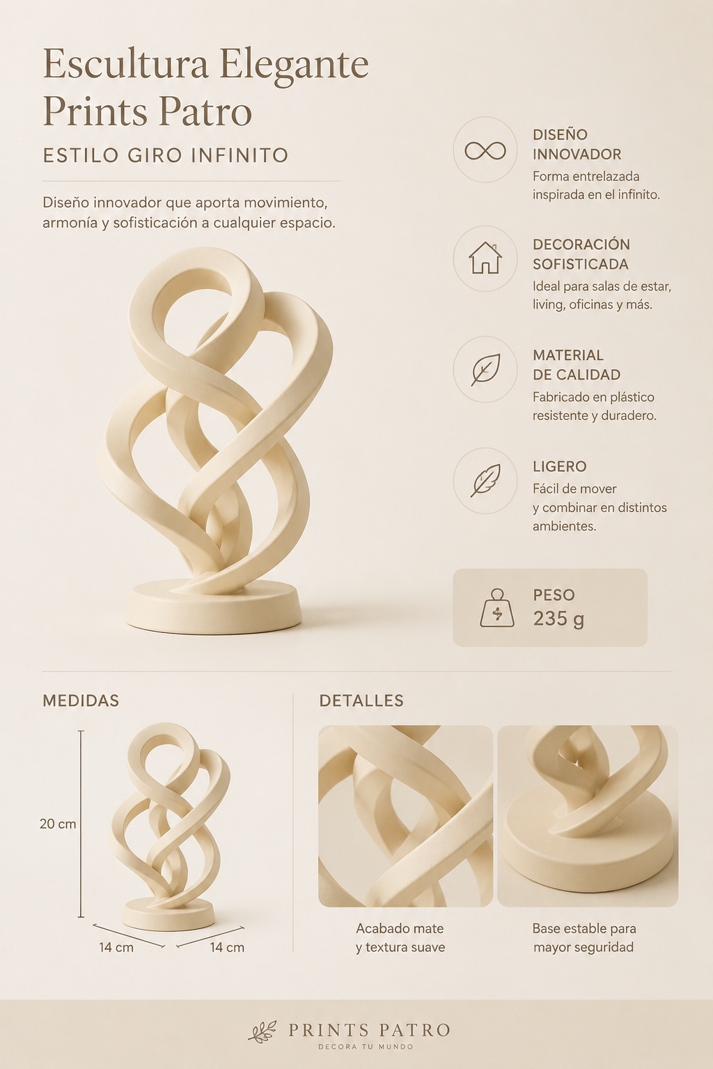 Escultura Elegante Prints Patro - Estilo Giro Infinito Beige-1