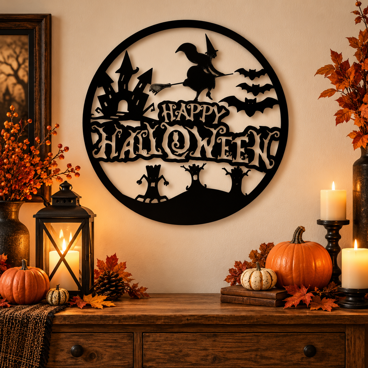 Decoración Elegante Prints Patro - Letrero Pared Feliz Halloween Negro-0
