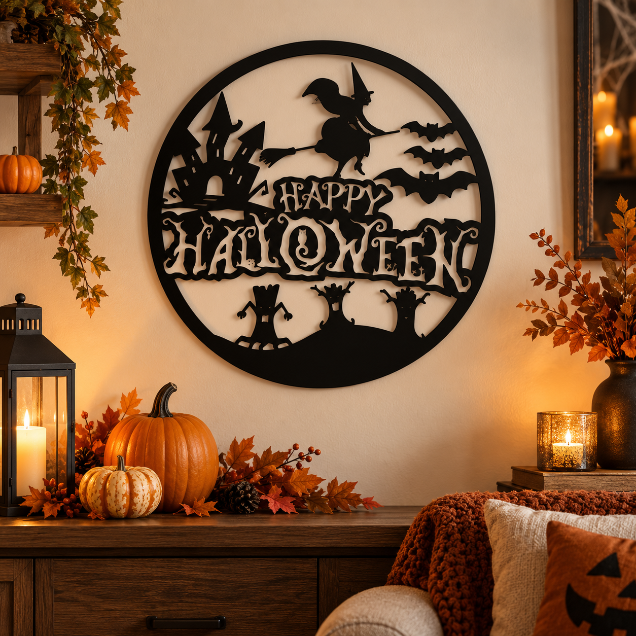 Decoración Elegante Prints Patro - Letrero Pared Feliz Halloween Negro-2