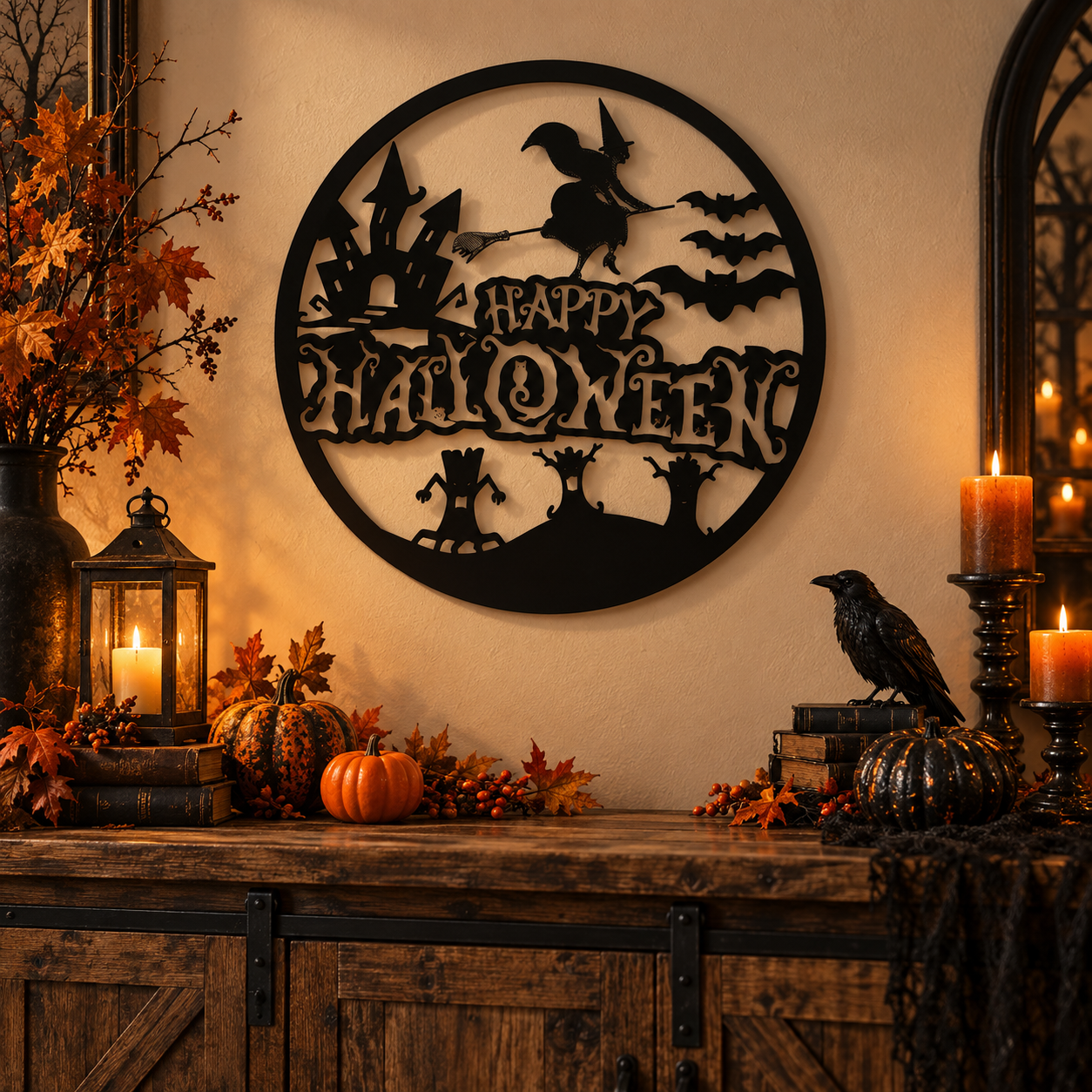 Decoración Elegante Prints Patro - Letrero Pared Feliz Halloween Negro-4