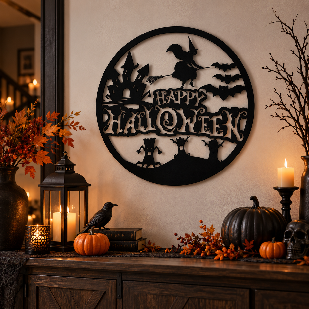 Decoración Elegante Prints Patro - Letrero Pared Feliz Halloween Negro-5