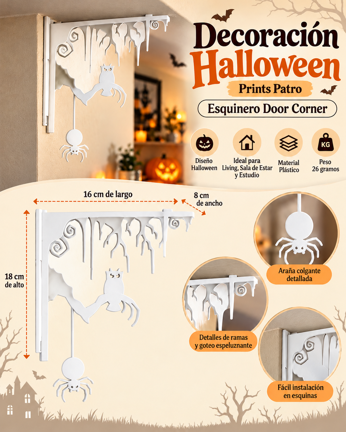 Decoración Halloween Prints Patro - Esquinero Door Corner Blanco-3