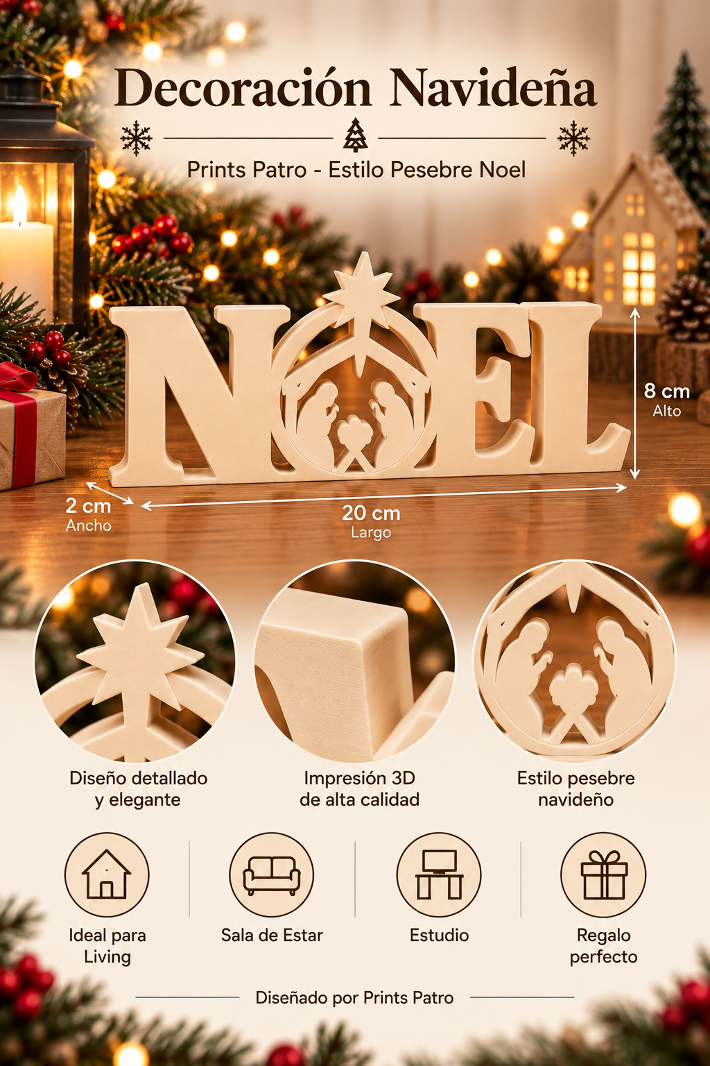 Decoración Navideña Prints Patro - Estilo Pesebre Noel Beige-3