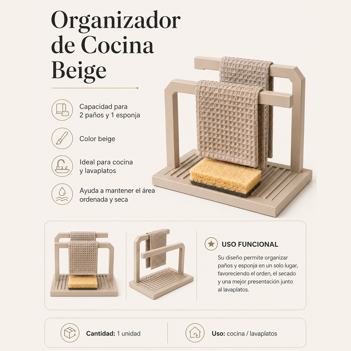 Organizador De Lavaplatos Porta Esponja Y Paños-2