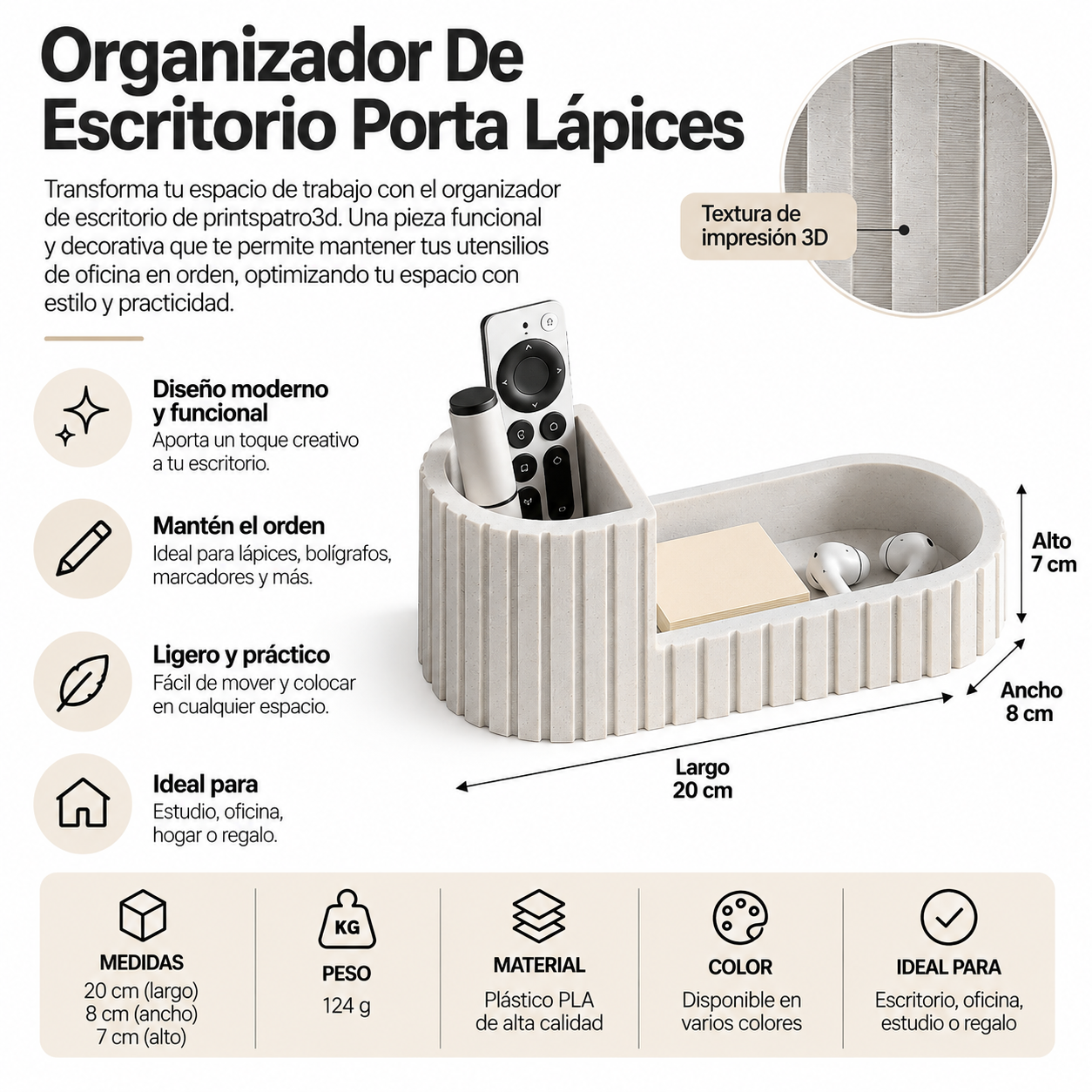 Organizador de Escritorio Porta Lápices Blanco-2