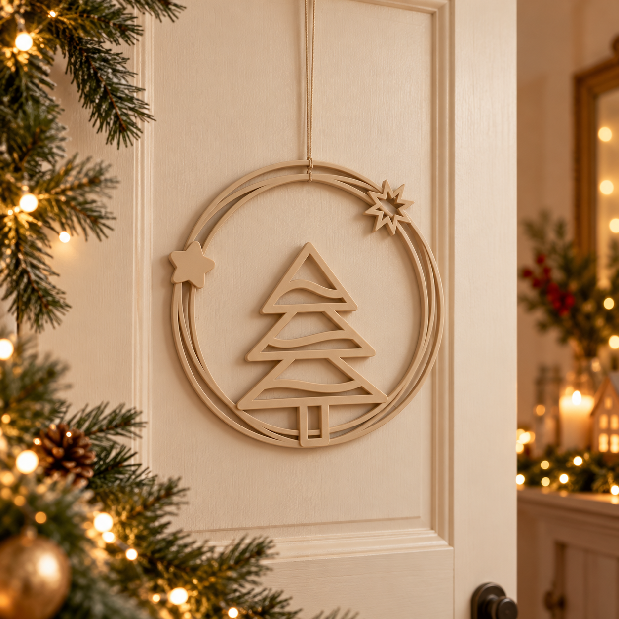 Decoración Navidad Prints Patro - Corona Estilo Árbol de Navidad Beige-0