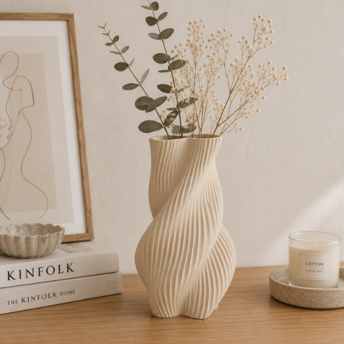 Jarrón en Espiral Beige 15 cm minimalista para el hogar-2