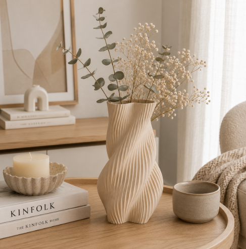 Jarrón en Espiral Beige 15 cm minimalista para el hogar-3