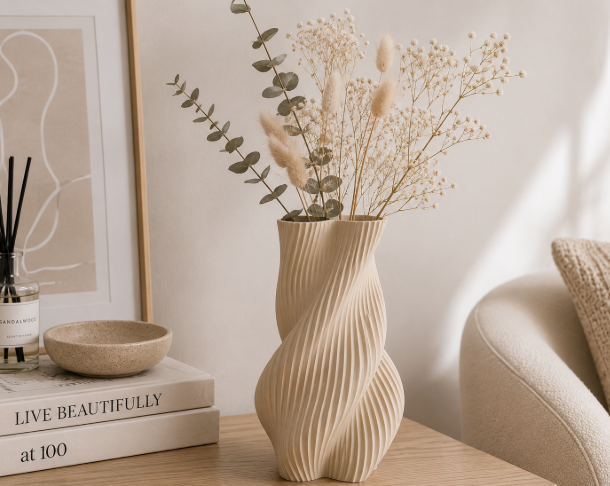 Jarrón en Espiral Beige 15 cm minimalista para el hogar-4