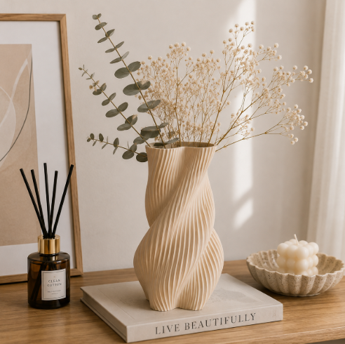 Jarrón en Espiral Beige 15 cm minimalista para el hogar-5