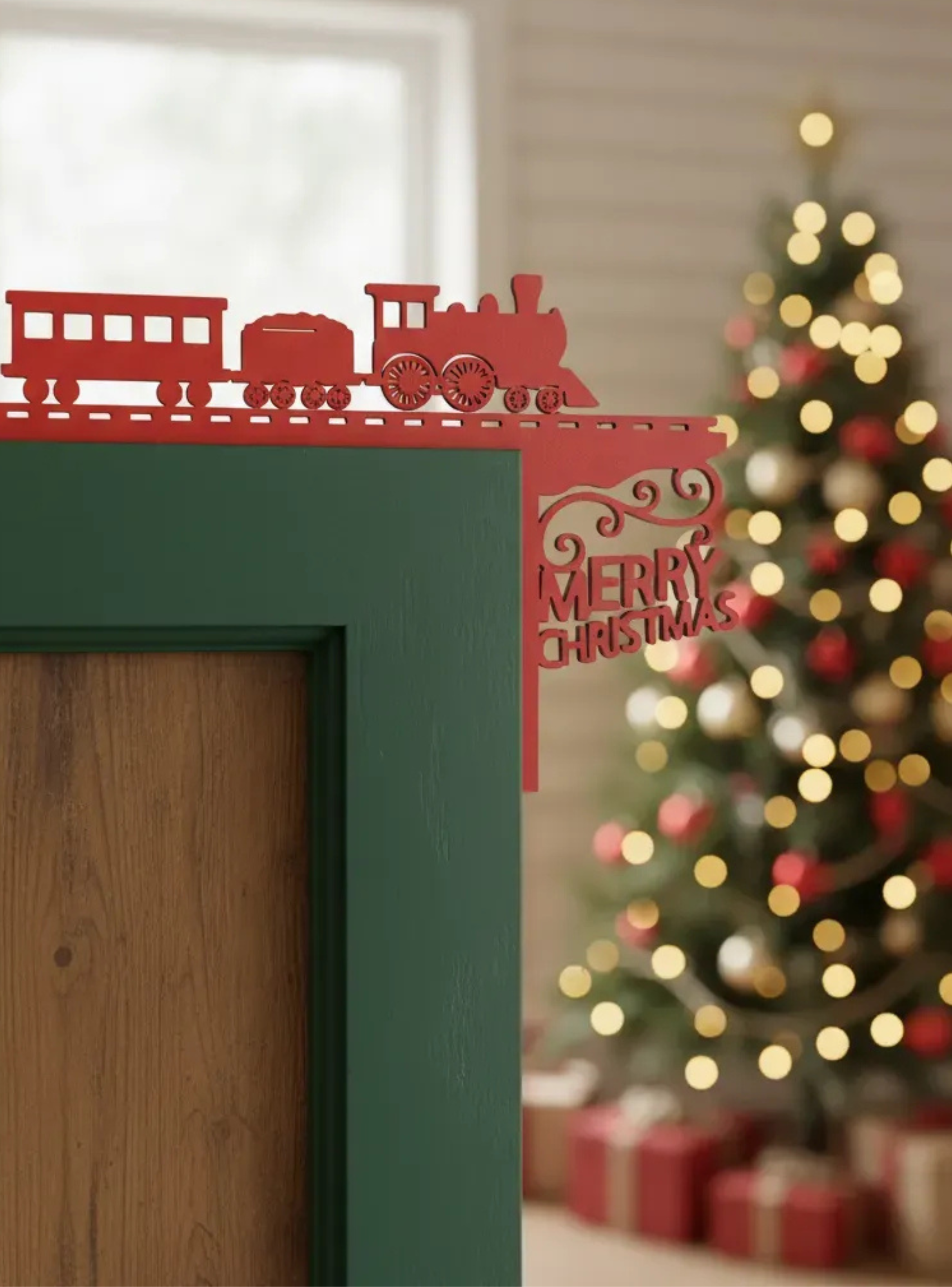 Decoración de puerta navideña trenes-4