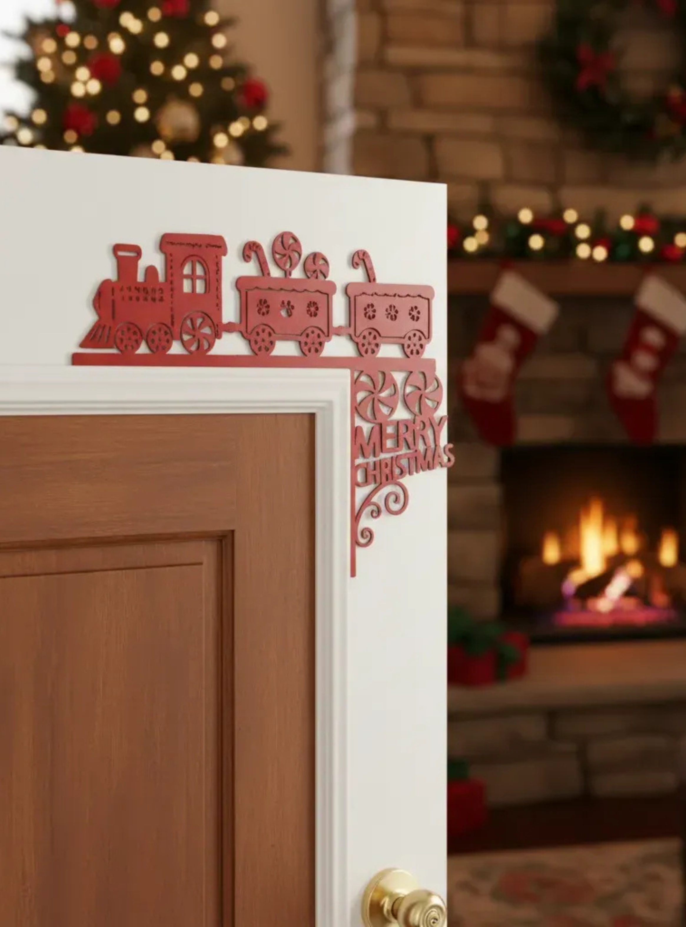 Decoración de Marco de Puerta Tren navideño-4