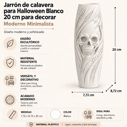 Jarrón de calavera para Halloween 20 cm para decorar-1