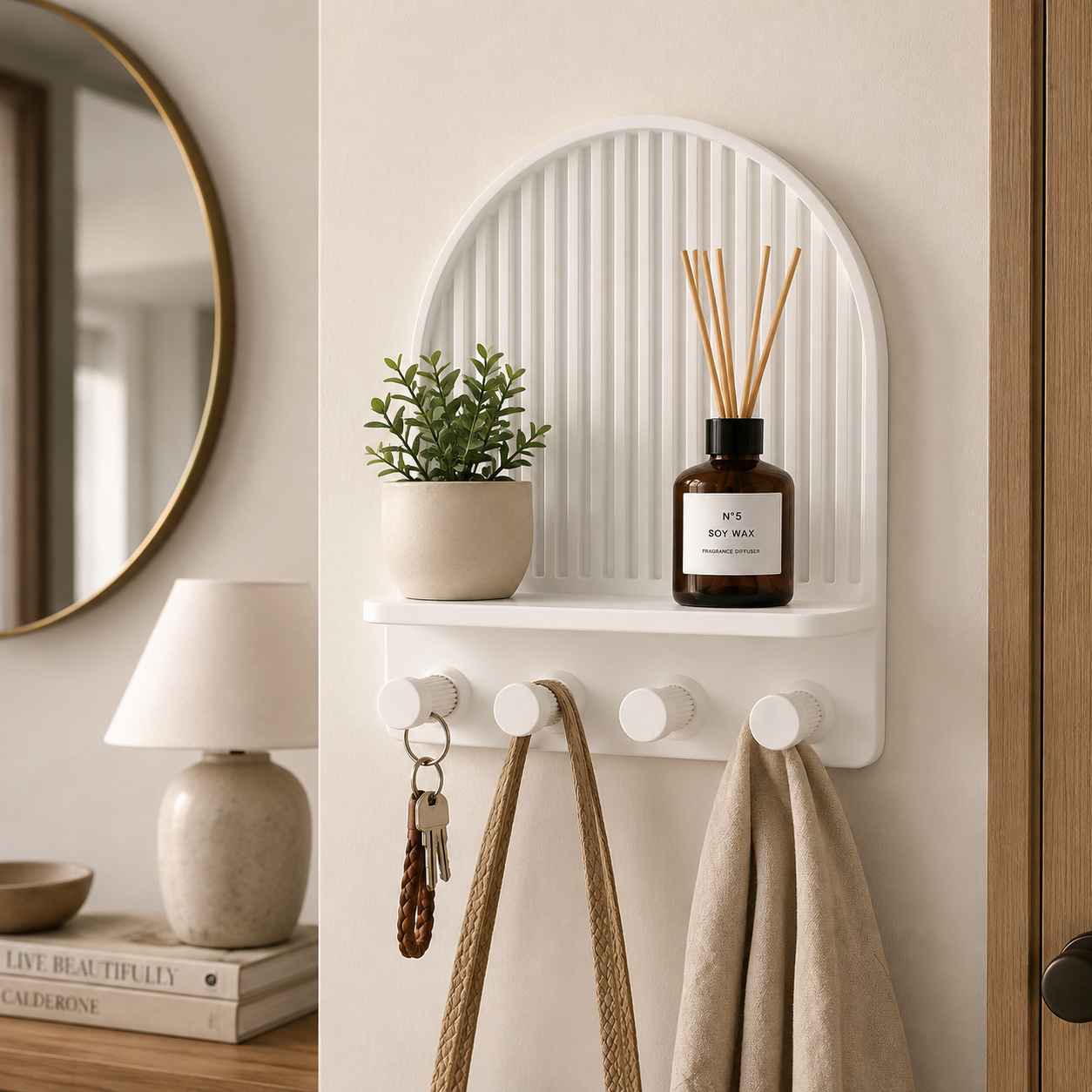 Figura decorativa Organizador con ganchos y estante-2