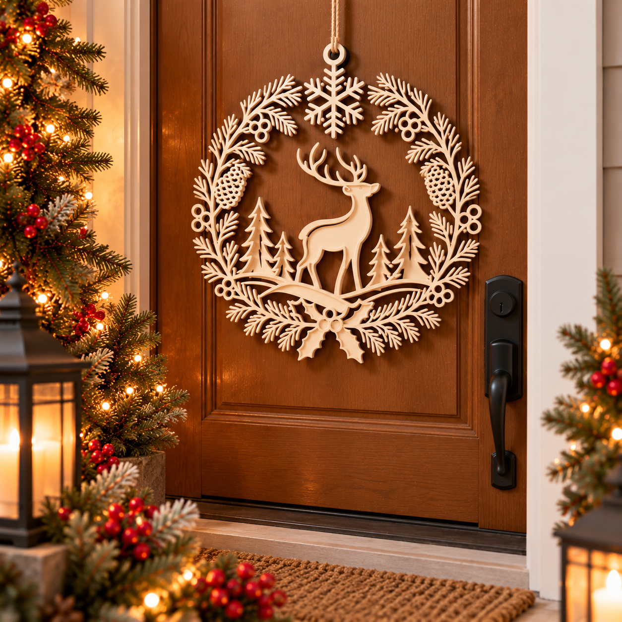 Decoración Navidad Prints Patro - Corona Estilo Reno Beige-0
