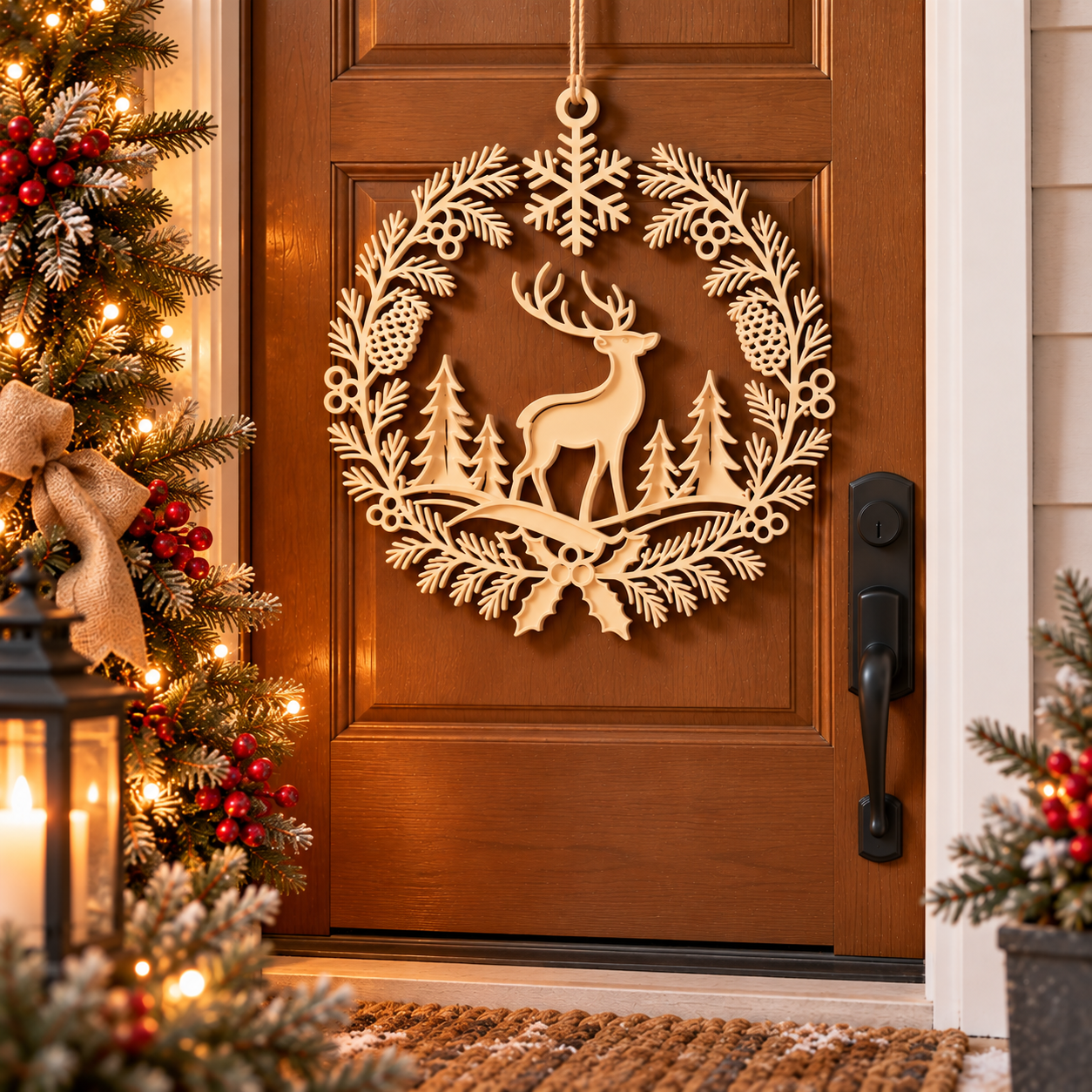 Decoración Navidad Prints Patro - Corona Estilo Reno Beige-2
