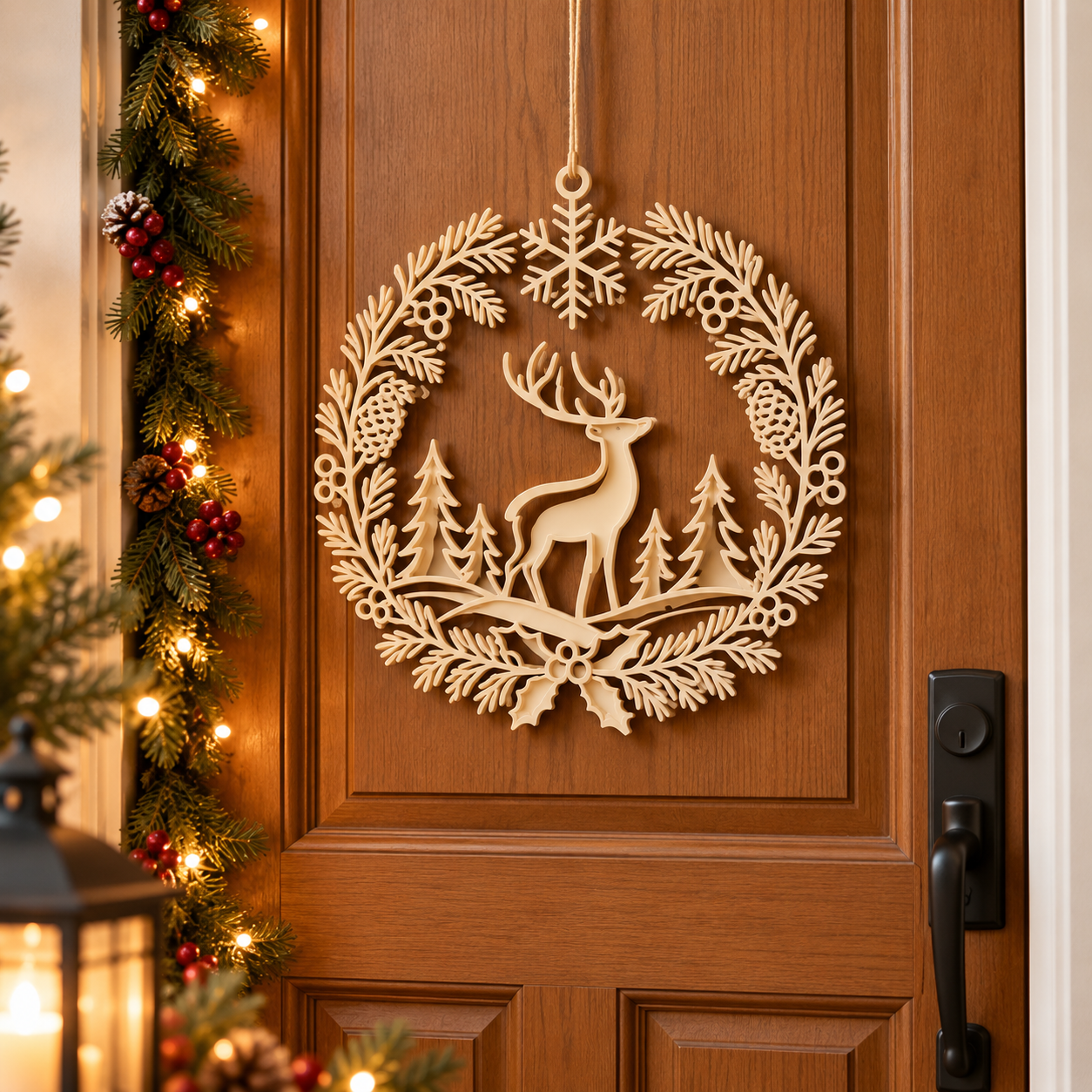 Decoración Navidad Prints Patro - Corona Estilo Reno Beige-4