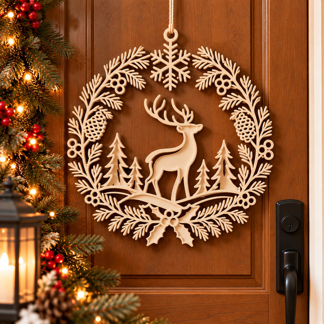 Decoración Navidad Prints Patro - Corona Estilo Reno Beige-5