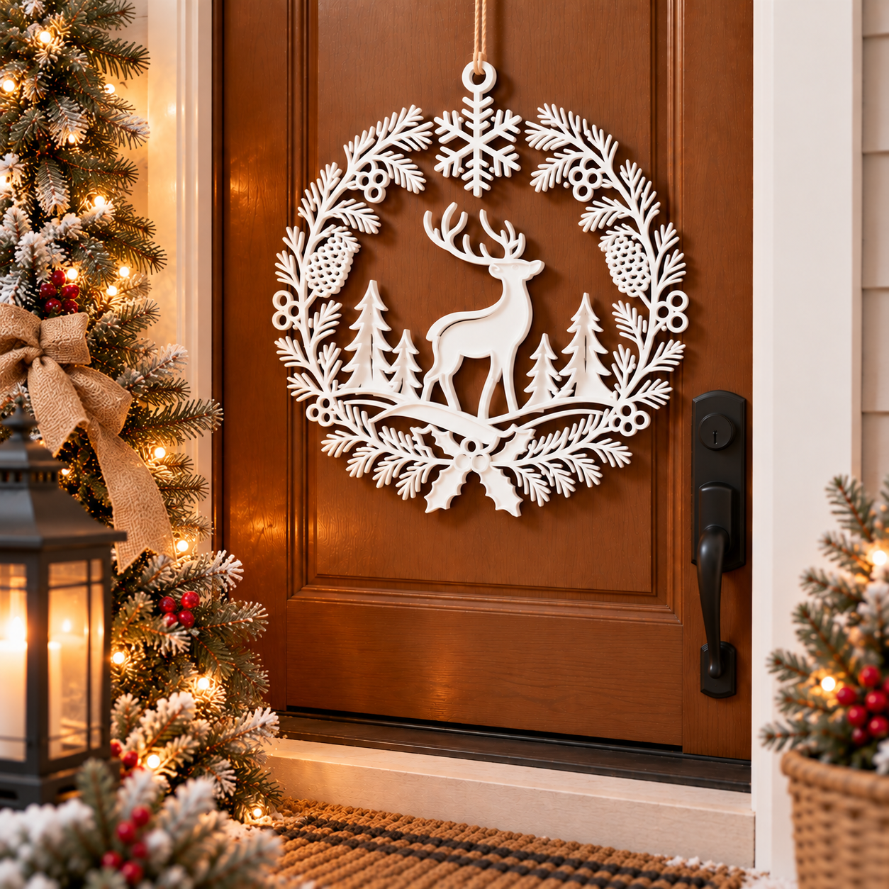 Decoración Navidad Prints Patro - Corona Estilo Reno Blanco-0