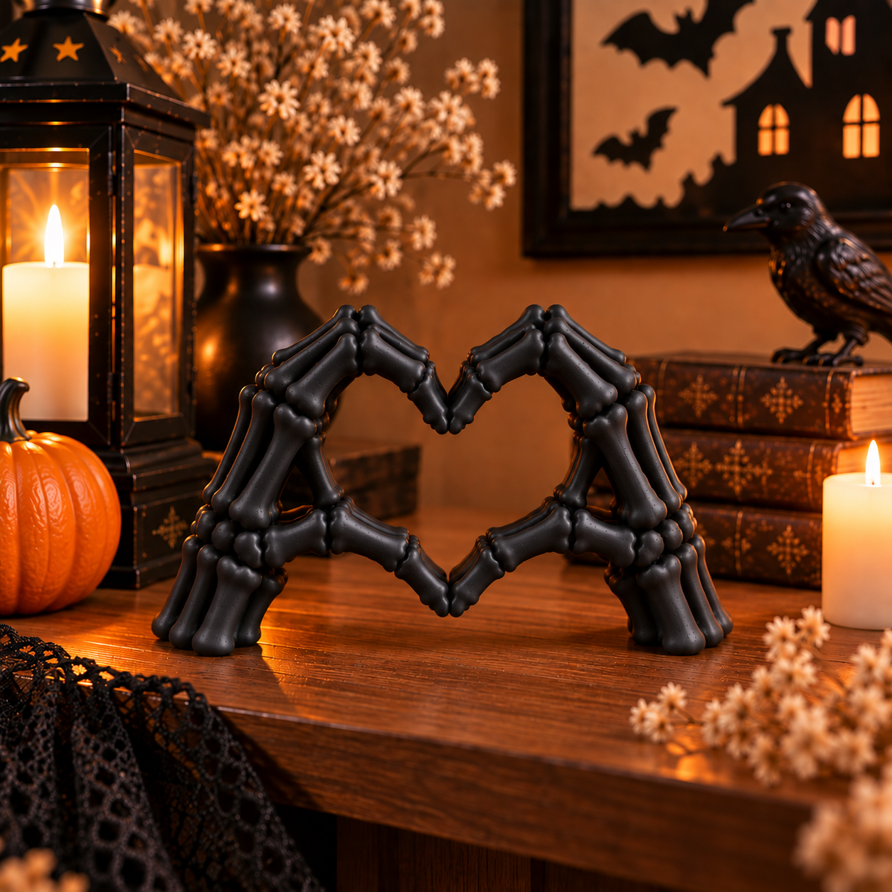 Decoración Halloween Prints Patro - Manos Esqueleto Corazón Negro-0