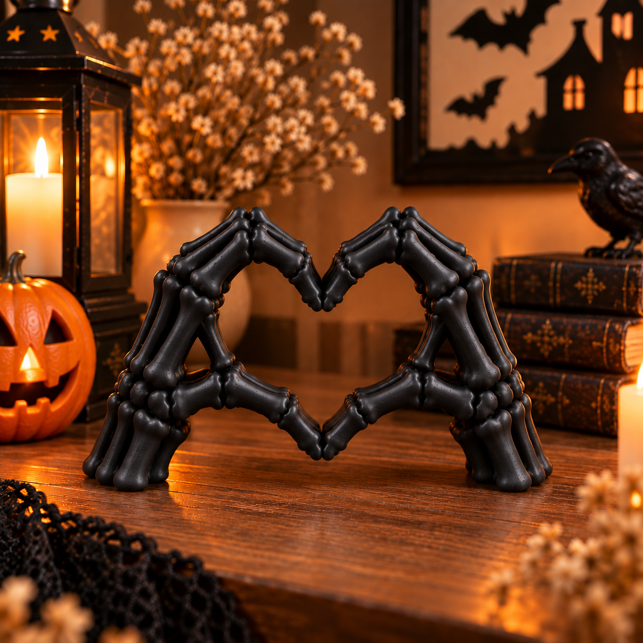 Decoración Halloween Prints Patro - Manos Esqueleto Corazón Negro-2