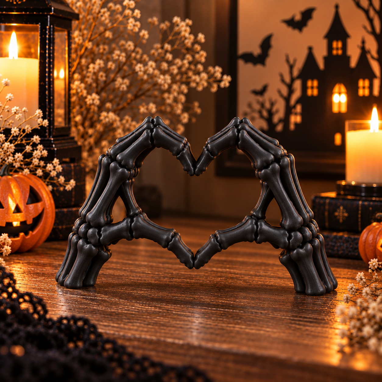 Decoración Halloween Prints Patro - Manos Esqueleto Corazón Negro-4